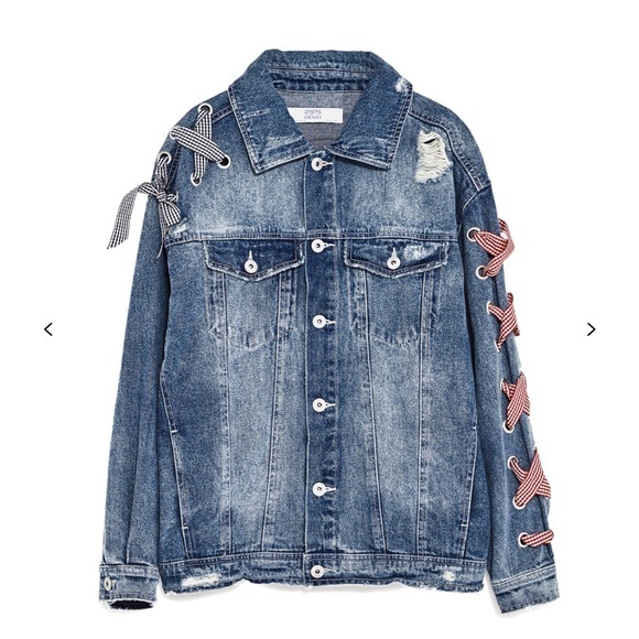 Zara Jackets & Blazers - Zara Basic Dept. 👖💙❤️ Z1975 Oversized Distressed Denim Jean Jacket w/bows